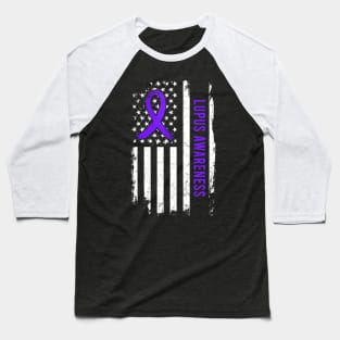 Lupus Awareness American Flag Purple Ribbon Baseball T-Shirt